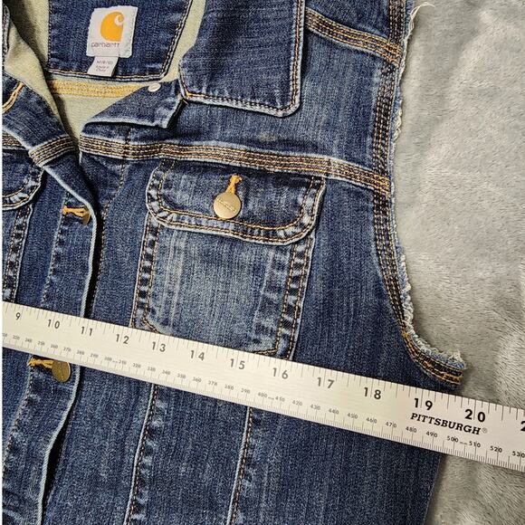 Carhartt Vest Womens M Blue Sleeveless Stretch Denim Jacket Grunge Outdoors Y2K - Picture 7 of 9